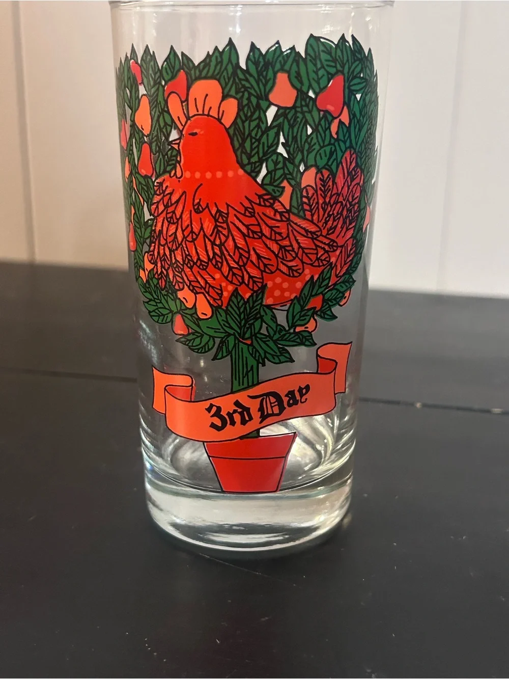 Vintage 12 Days of Christmas 3rd Day Three French Hens Glass 5.5” Holiday